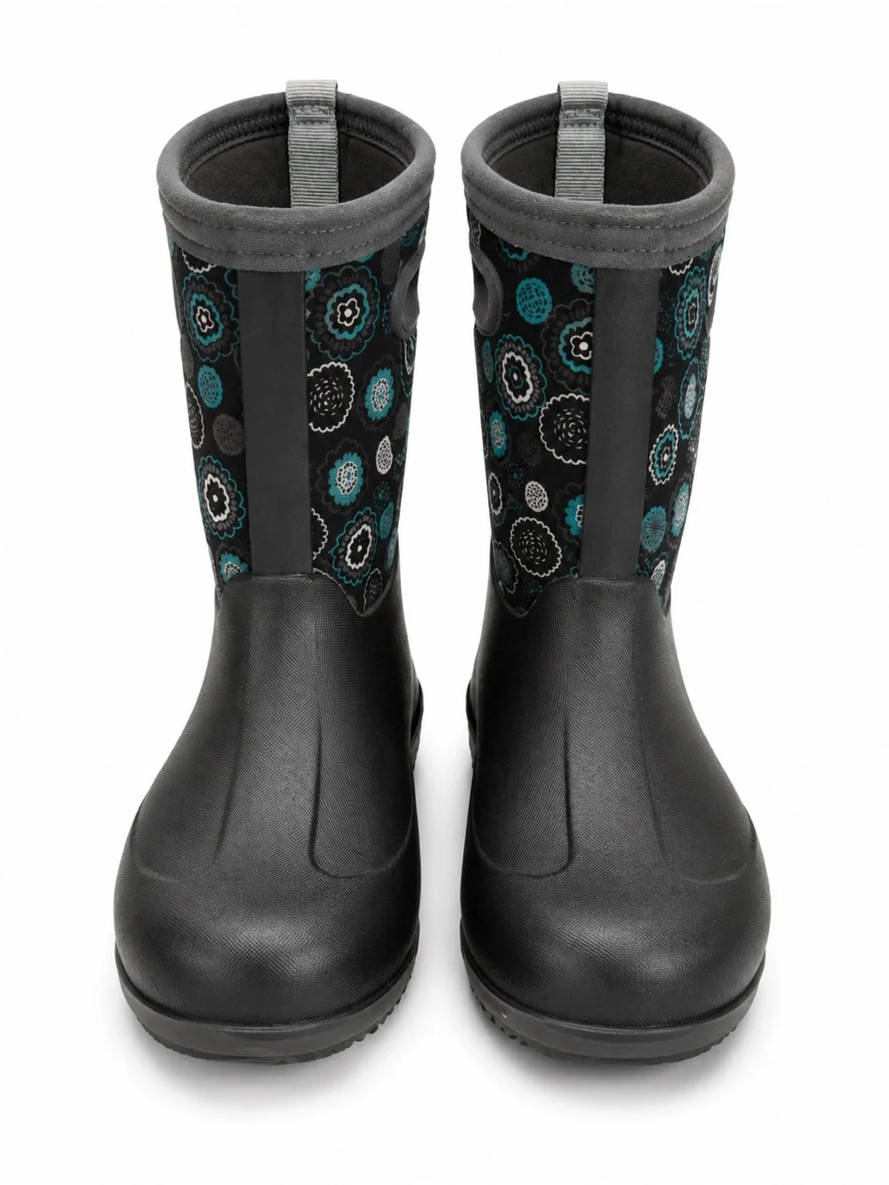 Bogs Kids Black & Teal Floral Waterproof Boots
